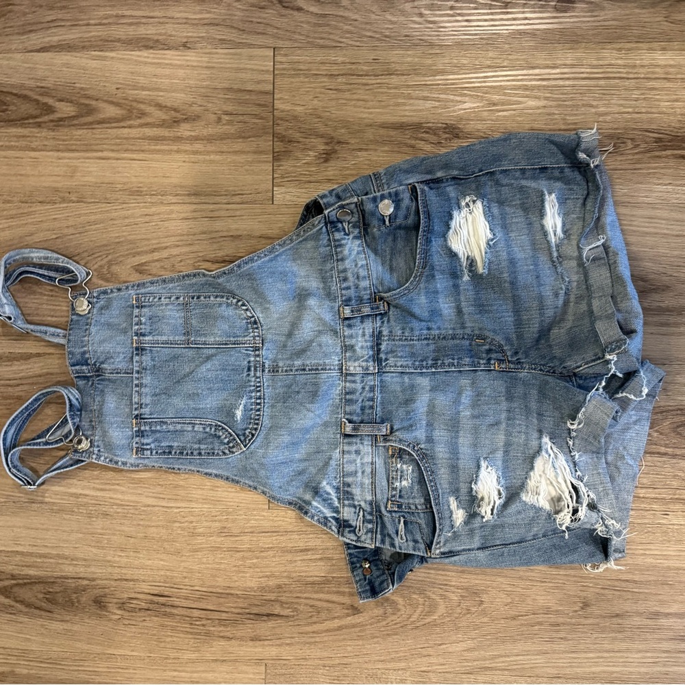 American Eagle Outfitters Blue Distressed Denim Overalls
